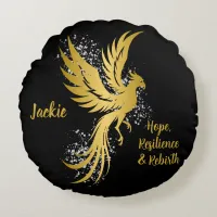 Glam Gold Phoenix Silver Glitter Monogram Black | Round Pillow