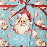 Blue Vintage Retro Santa Claus Christmas Gift Tags