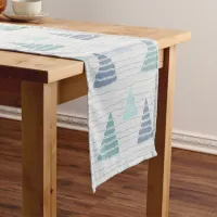 Blue Christmas trees with beads strings pattern Short Table Runner