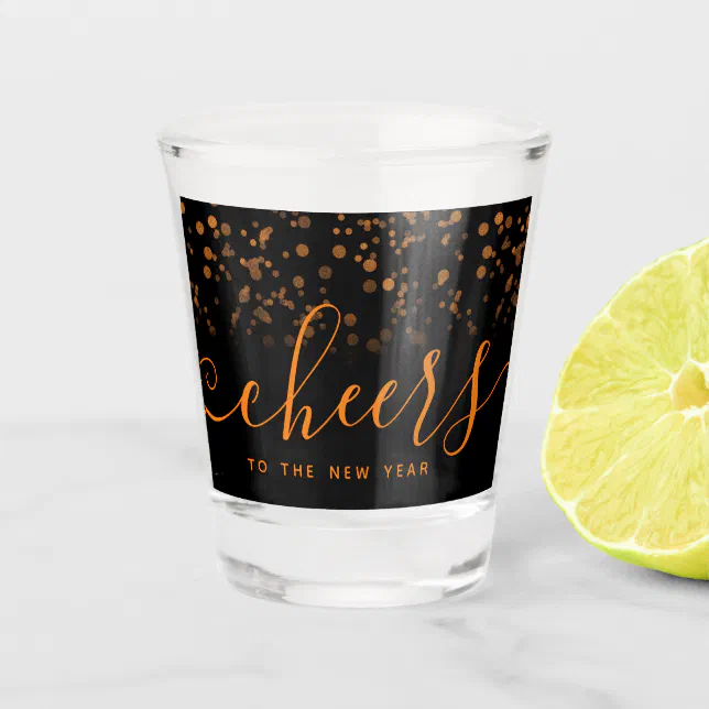 Handwritten Cheers to the New Year Copper Confetti Shot Glass