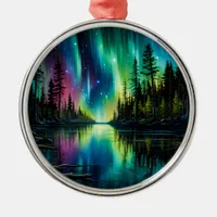 Rainbow Northern Lights Reflection on Water Metal Ornament