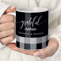 Grateful Thankful Blessed Black & White Plaid Coffee Mug