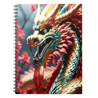 Fire breathing dragon gold blue and red scales notebook