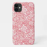 Feminine Pink and White Boho Paisley Patterned iPhone 11 Case