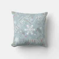 Christmas Text and Snowflake Pattern Blue ID257 Throw Pillow