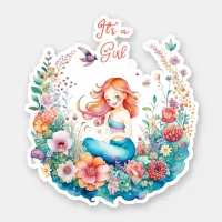 Pretty Mermaid Girl's Baby Shower It's a Girl Sticker