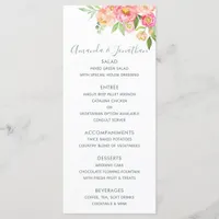 Spring Wedding watercolor Peonies Menu