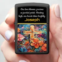 Colorful Flowers Around a Cross Zippo Lighter