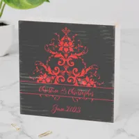 Romantic, Elegant Vintage Red Damask  Wooden Box Sign