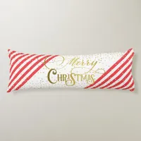 Gold Script Confetti Red White Family Christmas Body Pillow