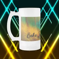 Boho Soul Unveiled Green and Yellow monogram | Frosted Glass Beer Mug