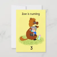 Funny and cute pony with baby - kids birthday  invitation