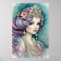 Purple Mermaid with a Crown Poster