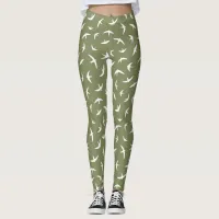 Swallows and Swifts Green White Bird Print Leggings