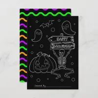 Color Me Kids Halloween Black Background Coloring  Invitation