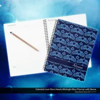 Celestial Love Stars Hearts Name Midnight Blue Planner