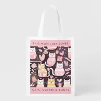 This Mom Just Loves Cats Coffee & Books Cat Mom Grocery Bag