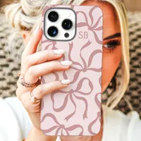 Blush Pink Bow Monogram iPhone 16 Pro Max Case