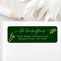 Elegant Christmas Gold Leaves on Forest Green Labe Label