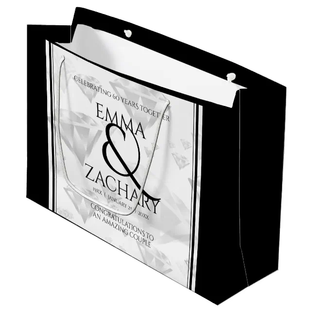 Elegant 60th 75th Diamond Wedding Anniversary Large Gift Bag