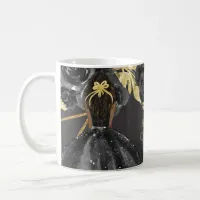 Elegant Black Gold Floral Princess Quinceanera   Coffee Mug