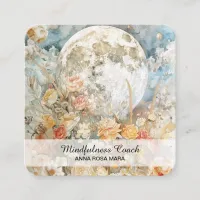 *~* Roses Moon Flowers QR Floral AP70 Ethereal  Square Business Card