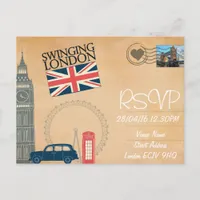 London Themed Wedding RSVP Invitation with Photo