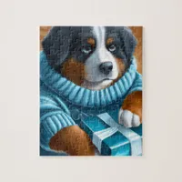 Bernese Mountain Dog With Holiday Present Jigsaw Puzzle