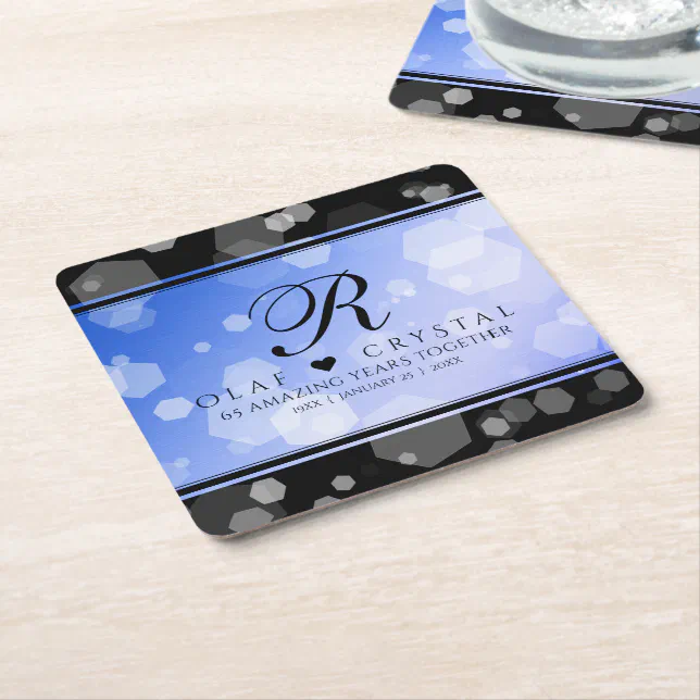 Chic 45th 51st 65th Sapphire Wedding Anniversary Square Paper Coaster