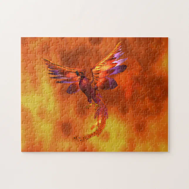 Colorful Phoenix Flying Against a Fiery Background Jigsaw Puzzle