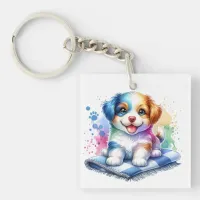 Personalized Watercolor Mutt Puppy Dog Keychain