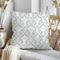 Gray and White Damask Pattern Throw Pillows