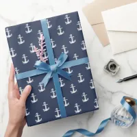 Blue Wave Anchor Wht/Navy ID836 Wrapping Paper