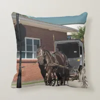 Stop For a Spell, Amish Buggy Horse Throw Pillow