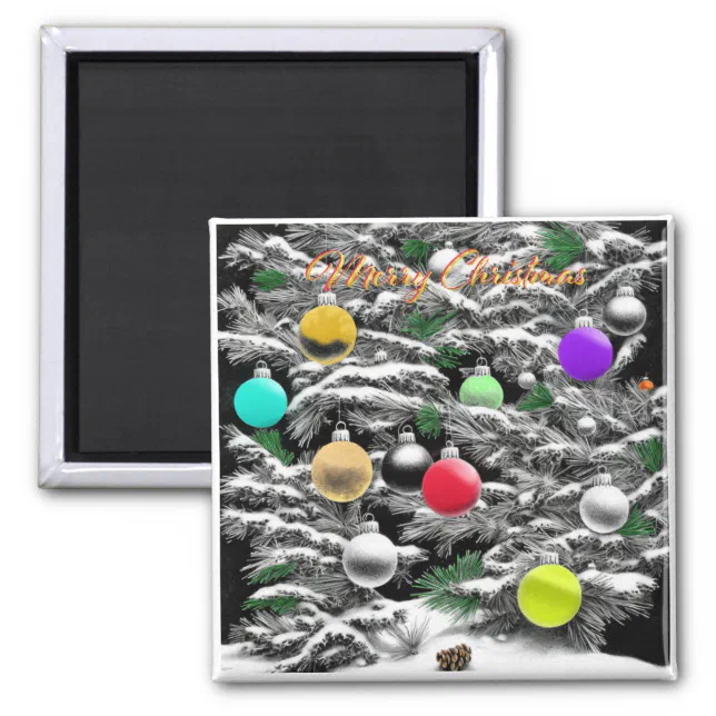 Christmas tree in white&black touch of color magnet