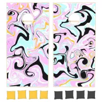 Fluid Art  Cotton Candy Pink, Teal, Black and Gold Cornhole Set