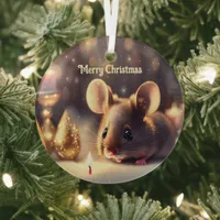 Cute mouse celebrates Christmas, custom  Glass Ornament