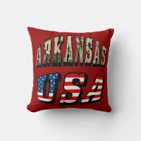 Arkansas Picture and USA Flag Text Throw Pillow