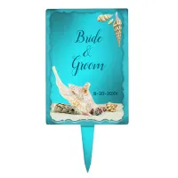 Teal Blue Aqua Turquoise Seashell Beach Wedding Cake Topper