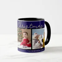 Elegant Dark Blue Merry Christmas 3 Photos Gallery Mug