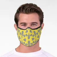 Midcentury Modern Grey Yellow Fleur de Lys Premium Face Mask