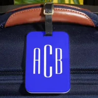 Vivid Bluebonnet Vertical Three Letter Monogram Luggage Tag