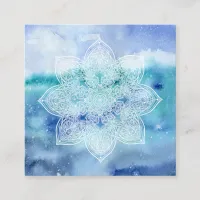 *~* White Lacey Mandala Sea Beach Ocean Watercolor Square Business Card