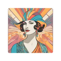 Retro Portrait Woman Lady Deco-Inspired Metal Print