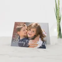 White and Blue Merry Christmas Family Photo Holiday Card