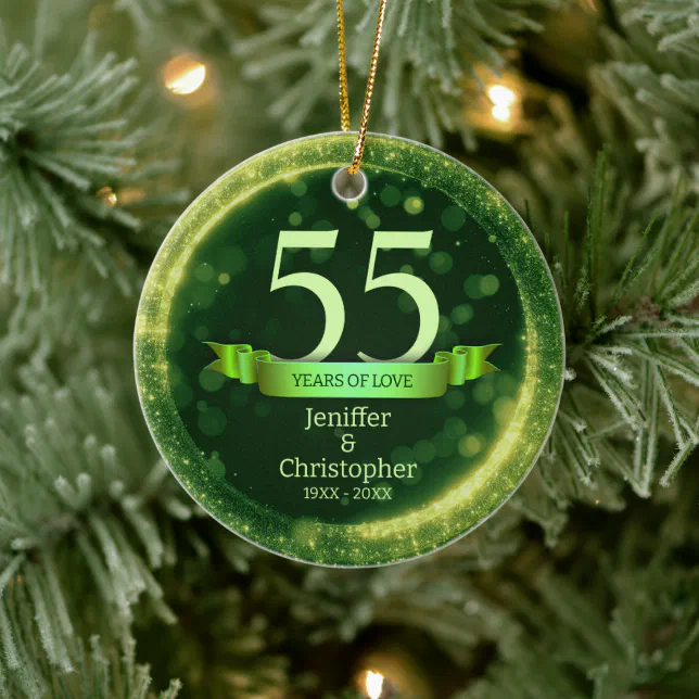 Green Glitter Edit Year Wedding Anniversary Ceramic Ornament