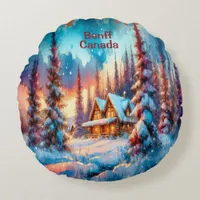 Banff Canada Watercolor Sketch  | Round Pillow