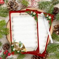 French Horn Vintage Sheet Music Christmas Stationery