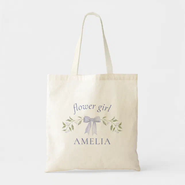 Elegant Chic Bow Floral Personalized Flower Girl  Tote Bag