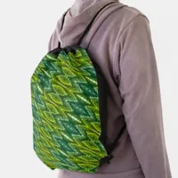 Drawstring Backpack - Green Kaleidoscopic Pattern